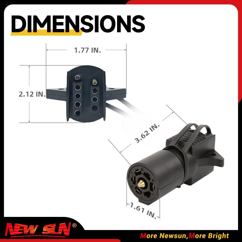 NEW SUN Trailer Connector Adapter 7 Pin to 4 Pin and 5 Pin, 2-in-1 Design Trailer Light Adapter, Durable Trailer Plug Adapter 7 Way to 4 Way, 7 to 4 & 7 to 5 Adapter Plug for RV Owners - Image 3